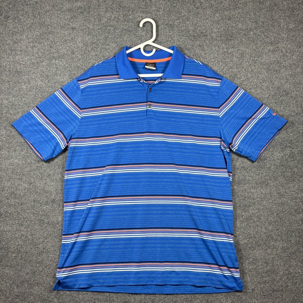 Nike Golf Polo Men XL Blue Striped Dri-FIT Short Sleeve Performance Shirt